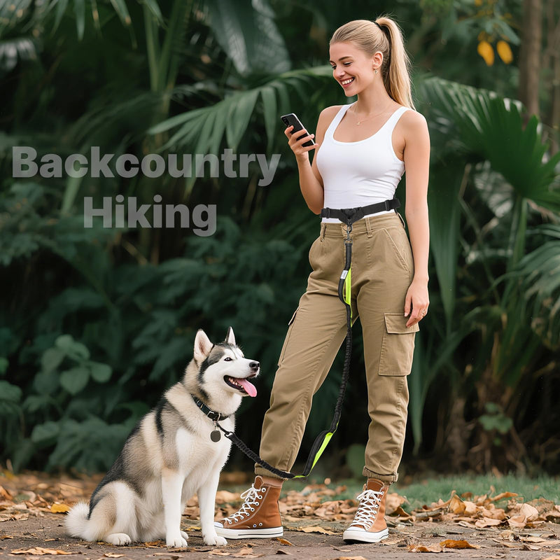 Hands Free Dog Leash for Medium Large Dogs, Waist Support Padded Bungee Dog Running Leash with Reflective Stitching for Walks, Jogging, Running, Hiking, and Dog Training for One Dog Black/Green - BeesActive Australia