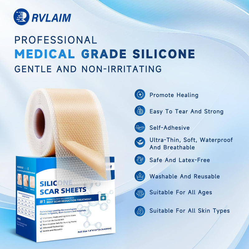 Silicone Scar Sheets, Silicone Scar Tape(1.8‚Äù x 157‚Äù Roll 4M), Silicone Scar Sheets for Surgical Scars, Keloid Bump Removal, Stretch Marks Removal, C-Section, Burn et Brown