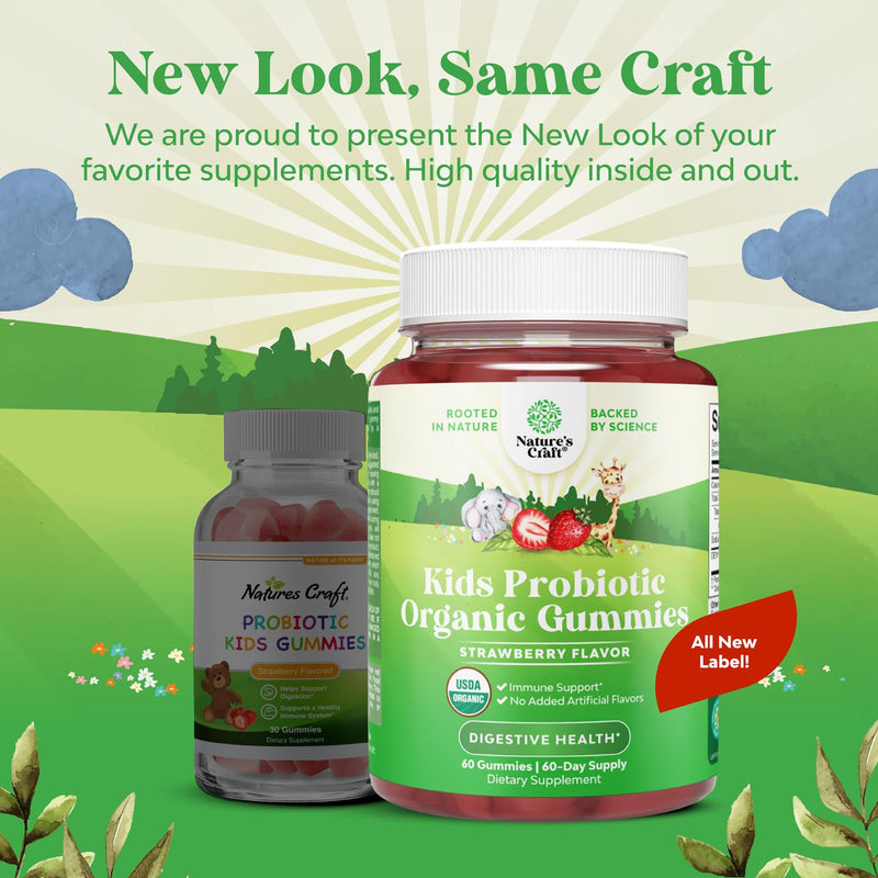 USDA Organic Kids Probiotic Gummies - Gut Bacteria Probiotics for Digestive Health & Stomach Relief - Gentle 2.5B CFU Kids Immune Support & Gut Heath Supplement - Vegan & Non-GMO Chews - 60 Count 60 Count (Pack of 1)
