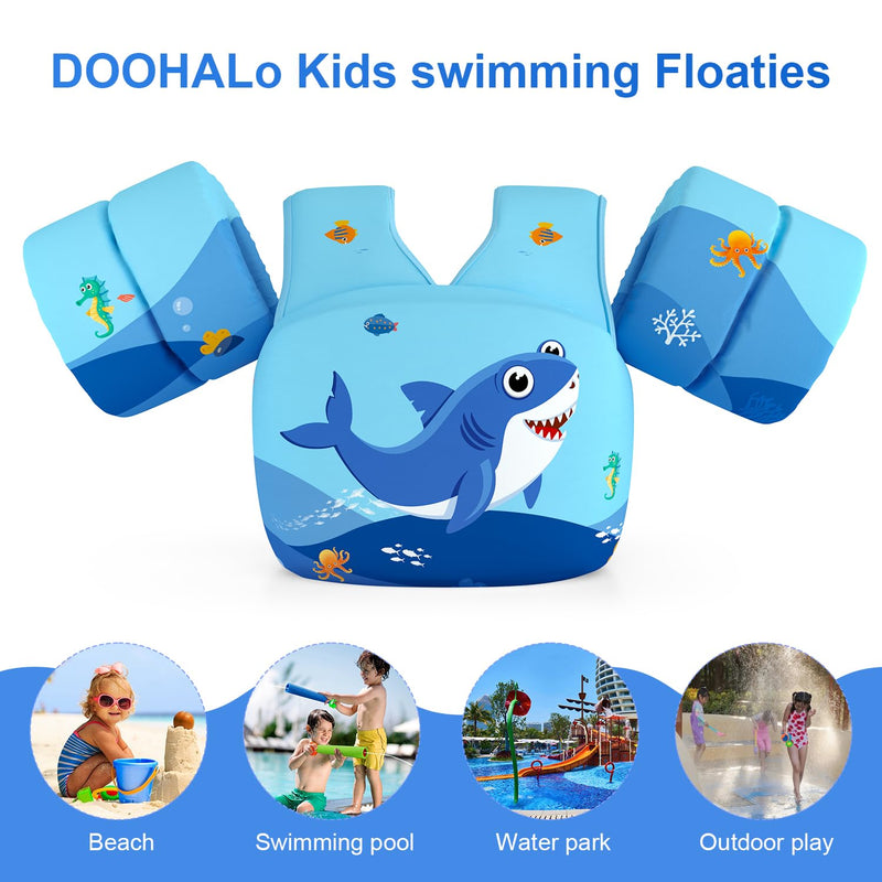 DOOHALO Kids Swim Floats for 28-70 Pounds Kid Arm Shoulder Float Vest Fit for 2-8 Years Older Boys Girls Toddler Baby Children Dark Blue Red Shark - BeesActive Australia