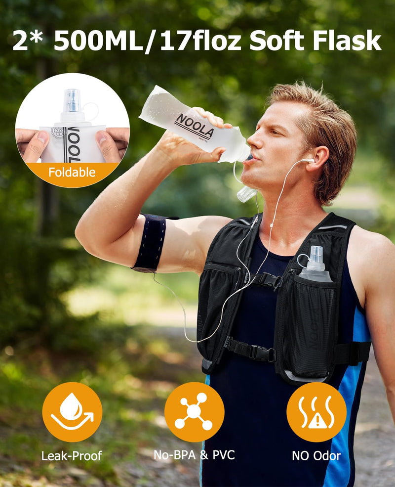 NOOLA Running Vest with Dual 500ml Soft Flask, Lightweight Hydration Vest for Women Men, Water Backpack with Adjustable Strap Yellow