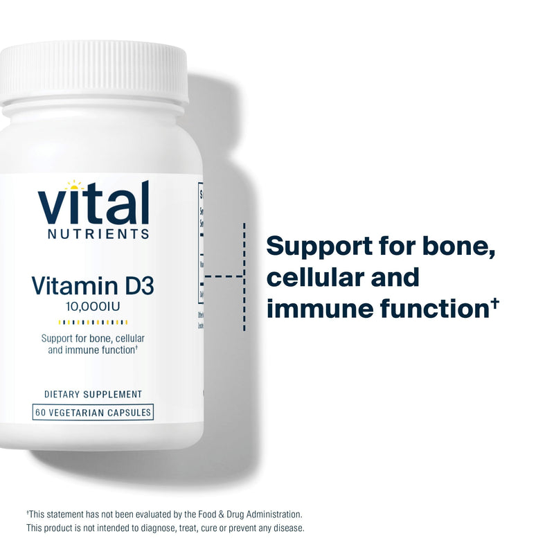Vital Nutrients Vitamin D 10000 IU - Vitamin D3 Supplement - Healthy Bones, Teeth, Muscles*- Cellular & Immune Function - Calcium Absorption - Gluten, Dairy and Soy Free - 60 Capsules