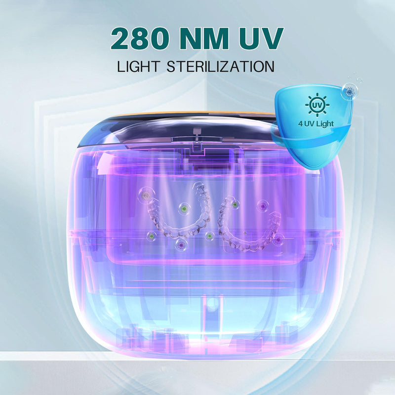 Voraiya Ultrasonic Retainer Cleaner Machine, 360° UV Cleaning Denture Pod, 45kHz Ultrasonic Dental Cleaner Mouth Guard Cleaner for Aligner, Night Guard, Braces, Toothbrush, Jewelry, Ring Wood Color - BeesActive Australia