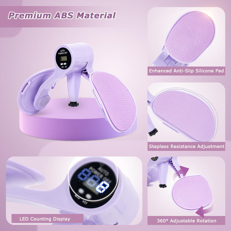 Thigh Master [2026 Upgraded], 12-80LB Thigh Master Thigh Exerciser, LED Pelvic Floor Exercise Devices, 360° Inner Thigh Exerciser, Thigh Hip Trainer Kegel Excerciser with 50LB Resistance Band Purple