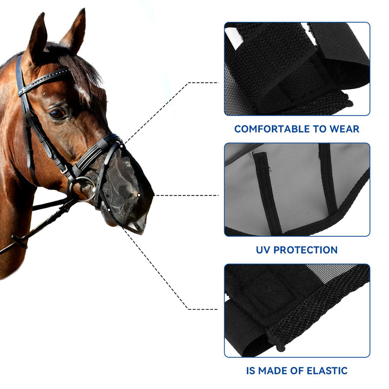Fly nose protection, nostril protection, fly protector, fly protection net, nose net, equestrian sports, horses nose fly protection, with UV protection, black (L) L - BeesActive Australia