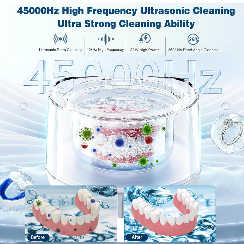 Ultrasonic U-V Retainer Cleaner Machine, 45kHz Ultrasonic Cleaner for Dentures, Retainer, Mouth Guard, Aligner, Toothbrush Head, 200ML Ultrasonic Cleaning Machine for All Dental Appliances - BeesActive Australia