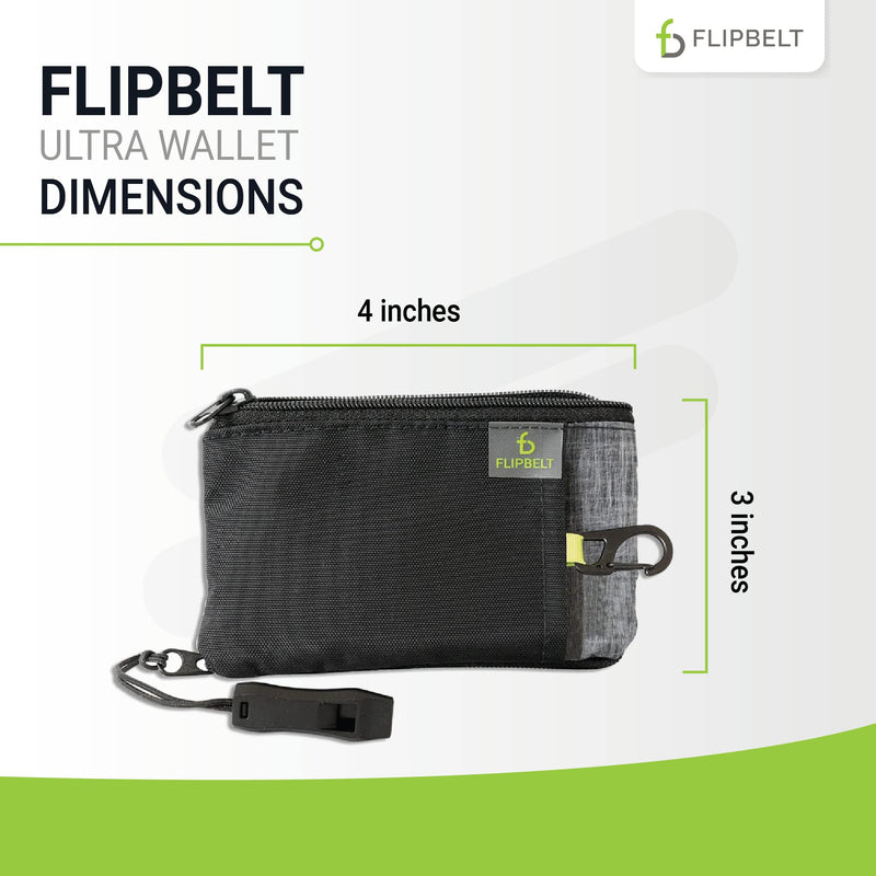 FlipBelt Ultra Wallet – Zippered Running Wallet with Safety Whistle, Exercise Wallet, Black Heather, USA Company