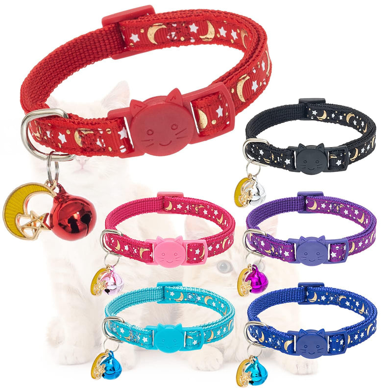 KOOLTAIL Cat Collar Breakaway with Bells - 6 Pack Glow in The Dark - Stars & Moon Charm Pendent Pet Reflective Collars Ideal for Kitten Cats Puppy Reflective without bow - BeesActive Australia