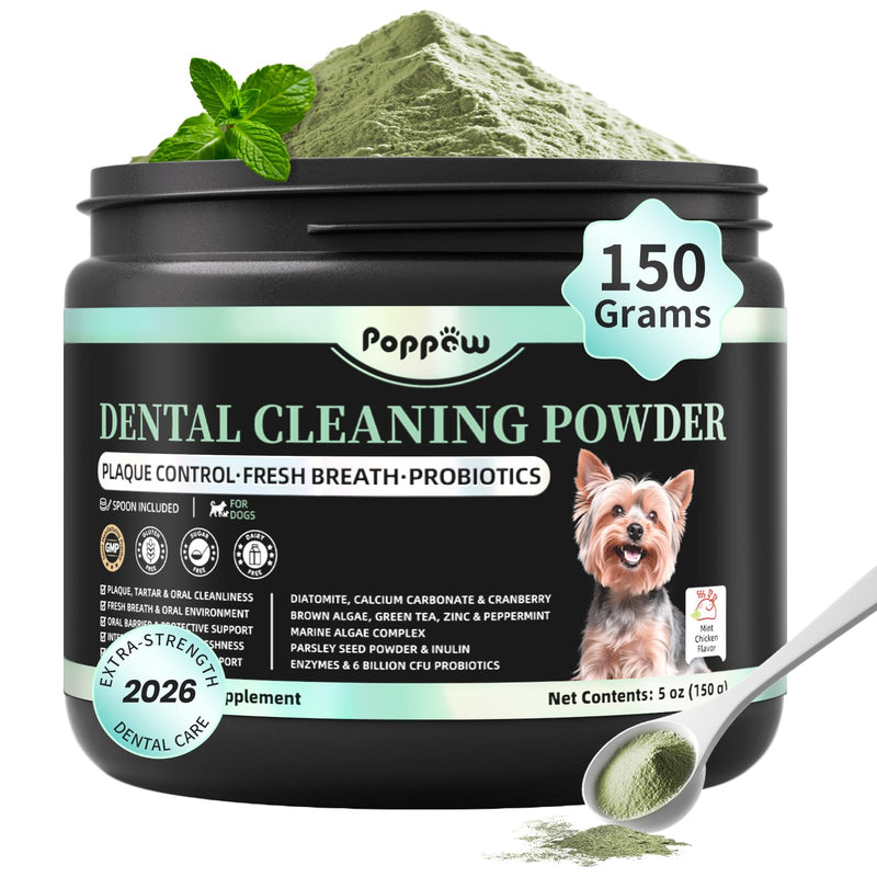 Dog Dental Powder – Teeth Cleaning Powder with 6B CFU Probiotics, Enzymes & Antioxidants, Plaque & Tartar Off, Fresh Breath Support, 75 Days, Mint Chicken Flavor, No Brushing Oral Care 5.29 Ounce (Pack of 1)