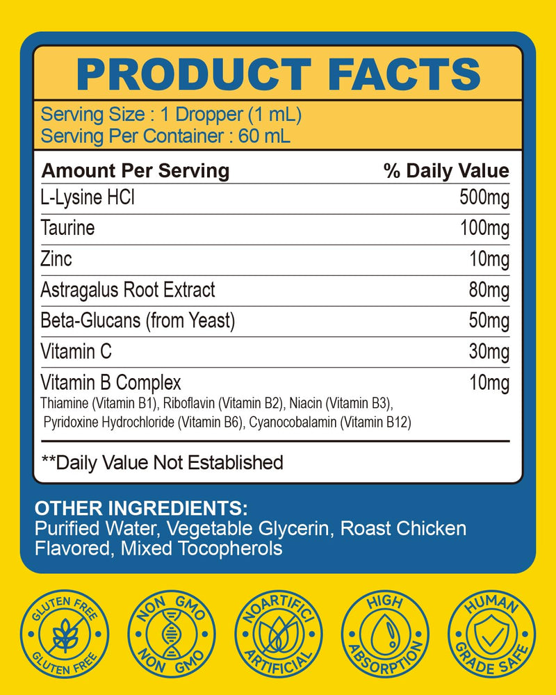 Cats L-Lysine Liquid Drops for Feline Respiratory, Liquid Lysine Cat Antibiotic Drops for Sneezing, Runny Nose, Eye Function, Collagen for Dogs Joint Health, Grass-fed Dog Collagen Drops with Omega 3