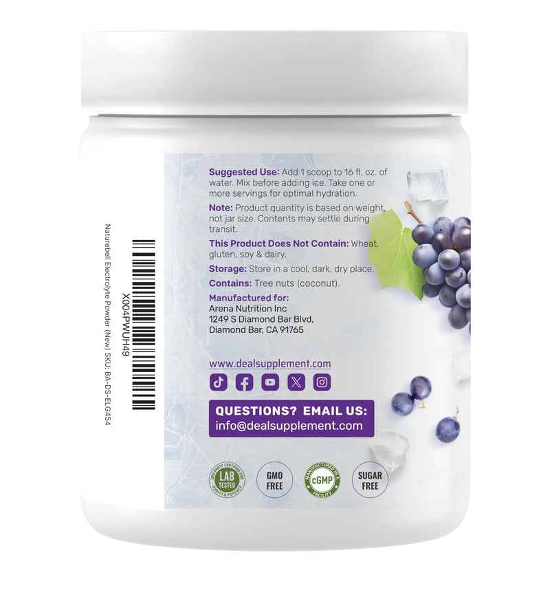 Electrolytes Powder, 1lb (69 Servings) – No Sugar, Low Sodium, ICY Grape Flavor – Rapid Hydration Supplement Drink Mix – High Potassium 1,000mg with Natural Coconut Water, Magnesium, & Vitamin C*