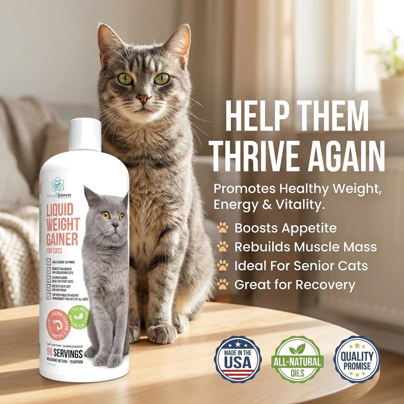 Liquid Cat Weight Gainer 16oz - High Calorie Cat Food Appetite Stimulant - Weight Gain for Cats Appetite Stimulant – High Calorie Supplement for Cats - Salmon Flavor - USA Made