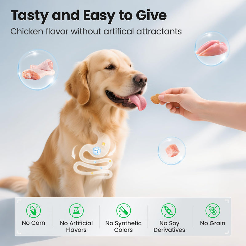 Probiotics Supplement Chews for Dogs, Support Digestive and Gut Health, with Prebiotics & Enzymes for Diarrhea and Upset Stomach Relief, Chicken Flavor 100ct