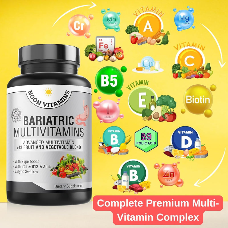 Bariatric Multivitamin with Iron for Women & Men - All-in-One 42 Superfood Blend for Energy & Immune Support - Post-Surgery Recovery, Easy-to-Swallow, Halal, Made in USA (60 Liquid Capsules) 60 Capsules
