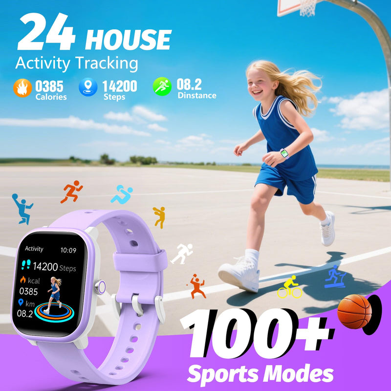 Kids Wach for Girls Boys 6-15 Year Old - Smart Watch for Kids 1.8" Fitness Tracker,No Phone needed,Pedometer Sleep Monitor Heart Rate Waterproof,Puzzle Game for Girls Boys Teens Birthday Gift (Purple) Purple - BeesActive Australia