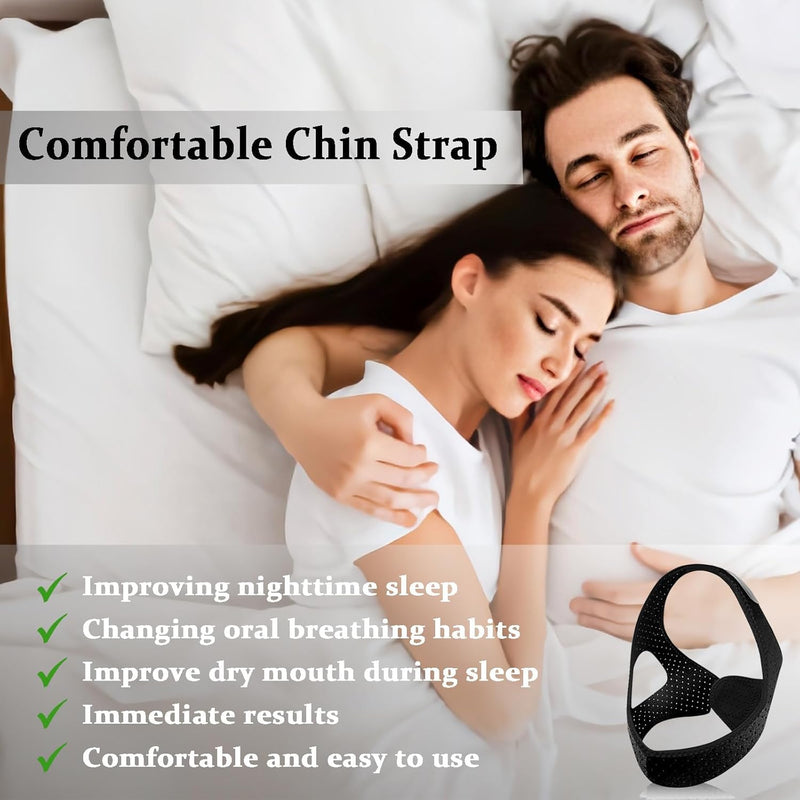 Chin Strap for Sleeping,Comfortable Anti Snoring Devices,Adjustable Breathable Chin Strap for CPAP Users for Men and Women,Simple and Effective Snoring Solution - Black M - BeesActive Australia