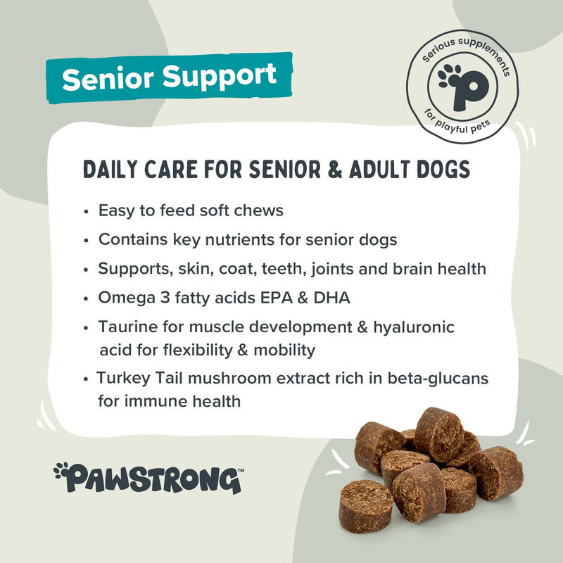 Senior Support Soft Chew Dog Supplements - Daily Care for Senior & Adult Dogs – Supports Brain, Joint & Immune Health with Taurine, Turkey Tail Mushrooms & Omega 3 EPA & DHA – 60 Soft Chews 60 Chews