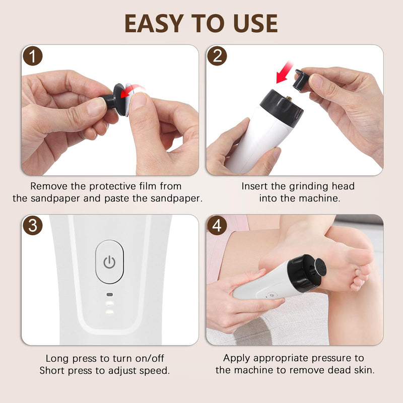 Rechargeable Electric Foot Callus Remover with 2-Sizes Grinding Heads, Super Fast Electric Foot Sander File Pedicure Tools for Feet Dead Skin Calluses, FCR-5 - BeesActive Australia