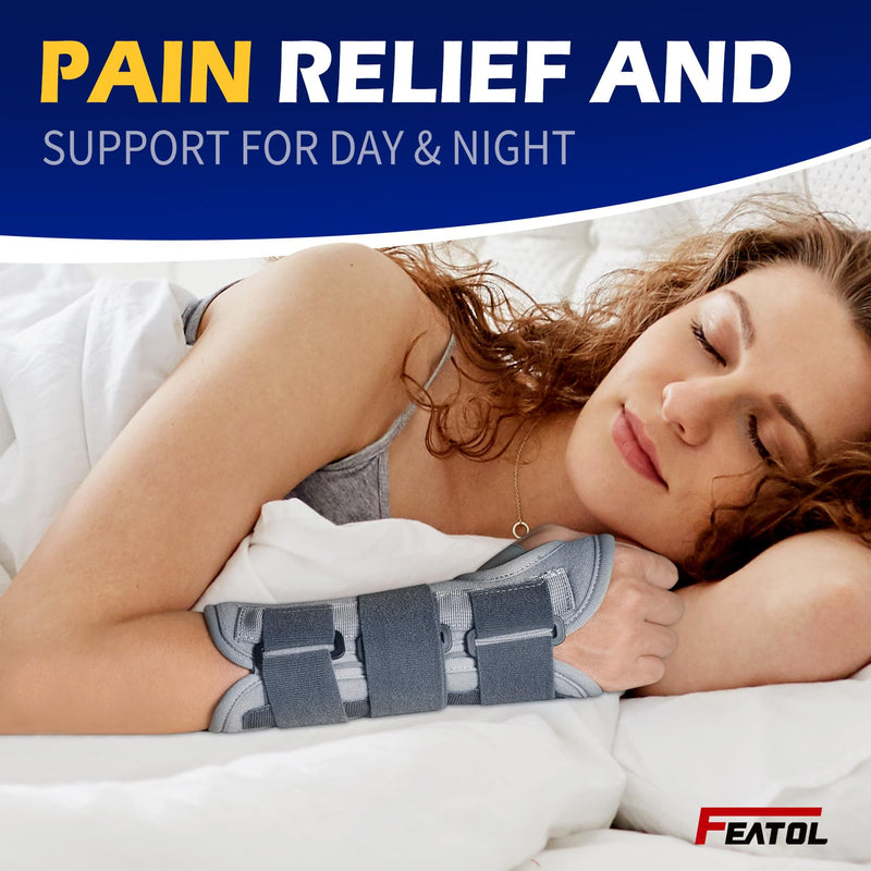 FEATOL Wrist Brace Splint Carpal Tunnel for Women Men, Night Wrist Sleep Support Brace, Right Hand, Small/Medium, Pain Relief for Sprain, Arthritis, Tendonitis Small/Medium (Pack of 1) Right Hand-Dark Grey