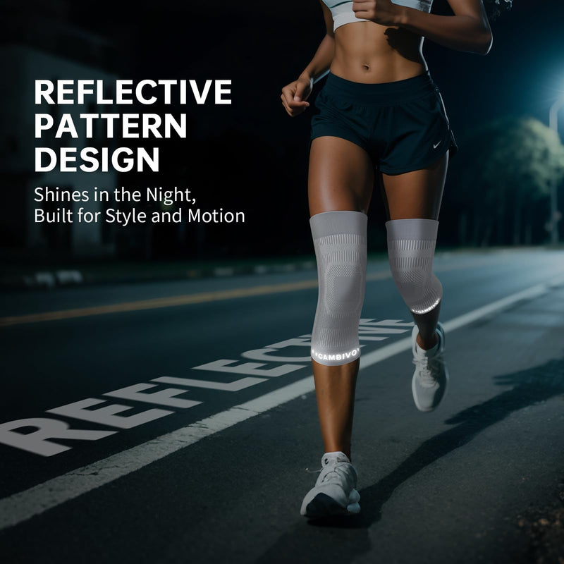 CAMBIVO Knee Brace for Women and Men (2 Pack), Ultra-Thin Lightweight Knee Compression Sleeve (Gray, Medium) Gray