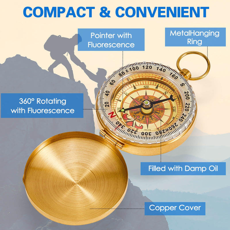 Dunzy Camping Survival Compass Glow in The Dark Metal Pocket Compass for Hiking Military Navigation Tool for Hiking Hunting Climbing Camping Party Favor Supplies 12