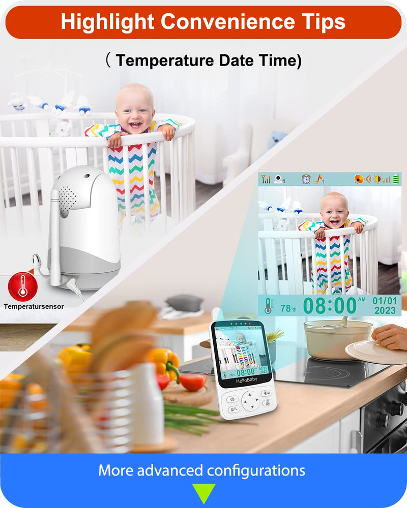 HelloBaby Baby Monitor - Portable Video Baby Monitor with Camera and Audio, 4" IPS, 29-Hr Battery, 1000ft Range, Night Vision, 2-Way Audio, No WiFi,Temperature, Ideal for Travel HB40 with 1 camera - BeesActive Australia