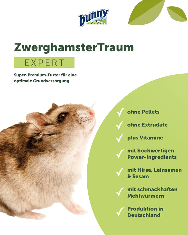bunnyNature Dwarf Hamster Dream Expert - complete food for dwarf hamsters - food mix with vitamins, power ingredients & mealworms - 500g - BeesActive Australia