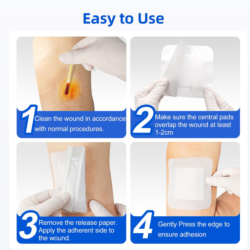 Niceful 50Pcs Adhesive Gauze Island Dressing 6"x6", Water-Resistant Wound Dressing, Sterile & Absorbent Medical Grade Dressing Pad First Aid Dressing Pads 6"x6"(50 Dressing)