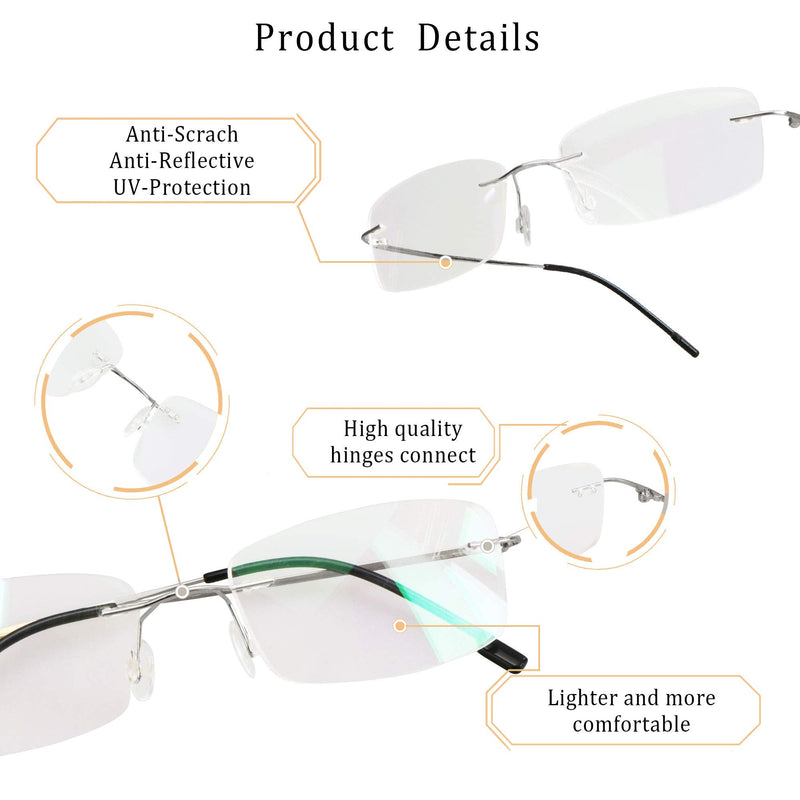 LifeArt Blue Light Blocking Glasses, Computer Reading Glasses, Anti Blue Rays, Reduce Eyestrain, Rimless Frame Tinted Lens with diamond, Stylish for Men and Women (Silver, No Magnification) 03_858_silver 0.0 x - BeesActive Australia