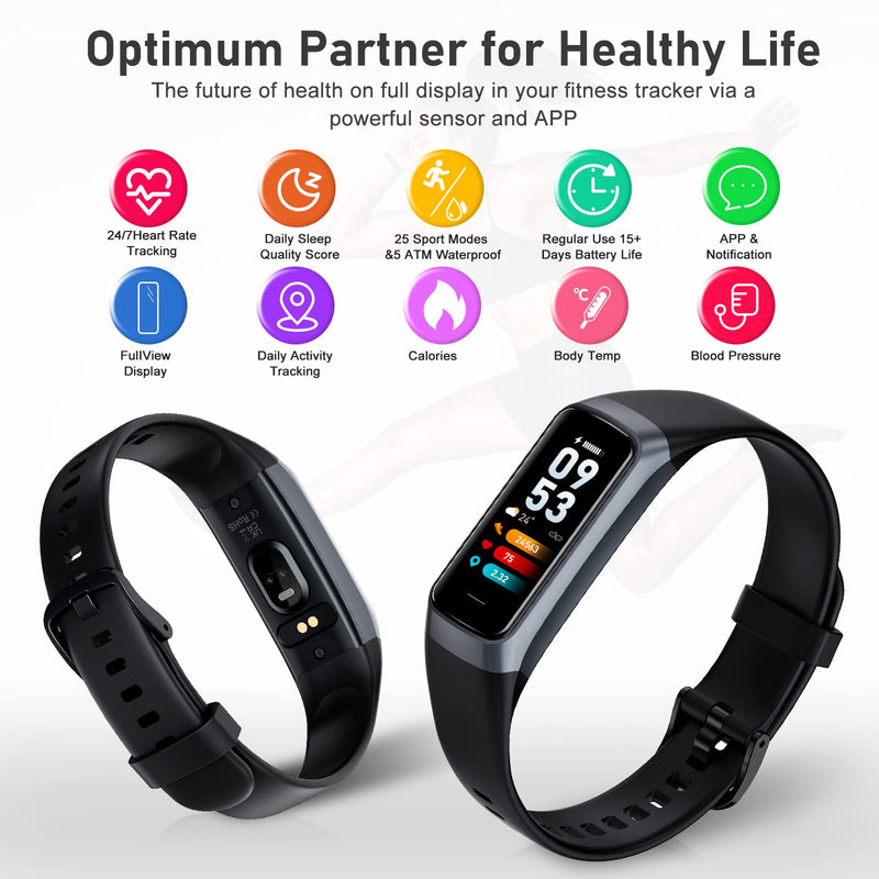 Fitness Tracker with Step Counter/Calories/Stopwatch, Activity Tracker, Health Tracker with Heart Rate Monitor, Sleep Tracker,1.10''AMOLED Touch Color Screen, Pedometer Watch for Women Men Black - BeesActive Australia