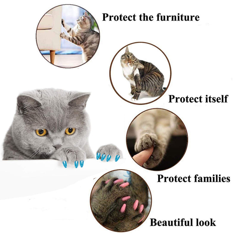 Pack of 200 cat nail covers, claw protection for cats, dogs, colorful soft claws, kitten nail caps, cat nail covers, nail plugs with adhesive adhesives, applicators with instructions for pets - BeesActive Australia