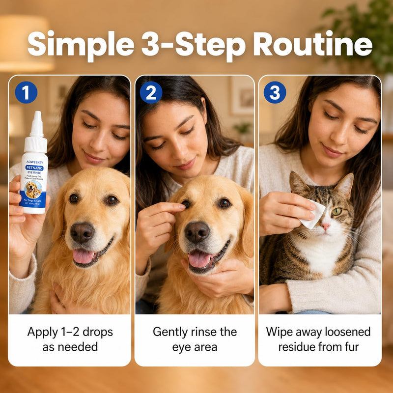 PetNano Eye Drops for Dogs & Cats, Sterile Pet Eye Rinse for Tear Stains & Eye Discharge, Gentle Non-Stinging Eye Wash with Taurine & Lutein, No-Touch Tip,30 mL (1 fl oz) | Gentle, Sterile, Non-Stinging Eye Care