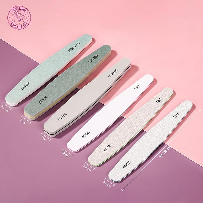 Teenitor Nail File Set Professional Nail Buffer Nail File for Nail Polish Gel Nail 150 180 240 100/180 200/280 1000/4000 Grit 6 Pcs - BeesActive Australia