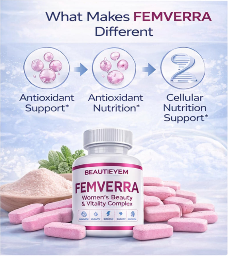 FEMVERRA Women 40+ Beauty & Anti-Aging Supplement – Collagen, Vitamins, Amino Acids & Herbal Extracts - Look Younger Women Face & Skin – Support a Youthful Glow, Firm Curves & Vitality.