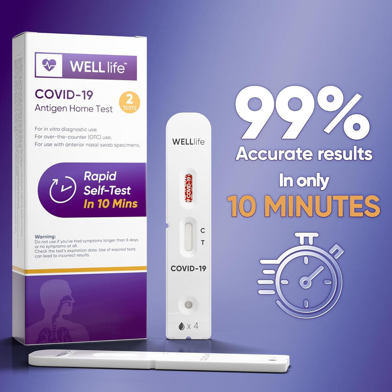 WELLlife Covid-19 Antigen Home Test, Covid Tests for Home Test Covid Rapid Testing Kit FDA Authorized Result in 10 Minutes Self Test, 2 Tests, Expiry Extended to Nov 2026 (Box Marked Mar 2026) 2T