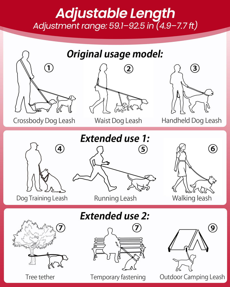 Double Dog Leash - Two Dog Leash No Tangle Design, 3-in-1 Adjustable Waist Belt for Two Dogs, Detachable Dual Leashes, Suitable for Dogs for Training, Running and Walking. Black - BeesActive Australia