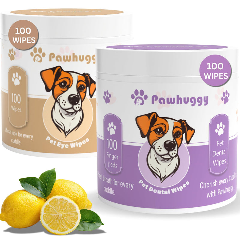 Pet Dental & Eye Cleaning Wipes for Dogs & Cats – 200 Total Finger Wipes (100 Dental + 100 Eye) – Teeth Cleaning Toothpaste Alternative & Tear Stain Remover