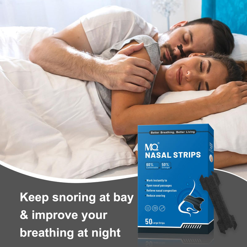 MQ 50ct Nasal Strips for Snoring Black Nose Strips for Breathing Extra Strength Snore Strips to Open Nasal Passages, Relieve Nasal Congestion Black-50