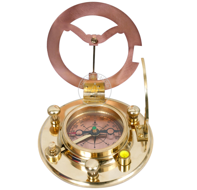 Humaira Nautical Vintage Brass Sundial Compass with Copper Dial & Leather Box Handmade Sun Clock Maritime Navigation Compass Gift - BeesActive Australia