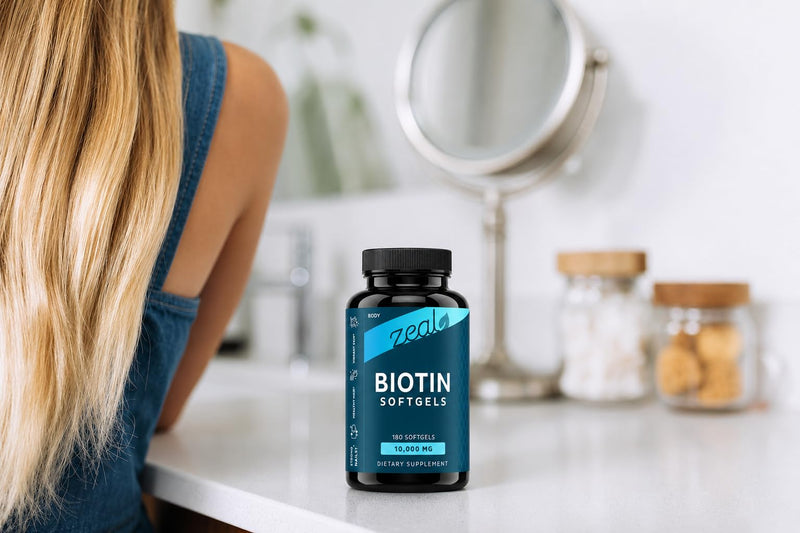 Zeal Biotin 10000mcg Oil Softgels | Hair, Skin and Nail Growth Vitamins | Vitamin Biotin Supplement | 6 mo Supply - 180 Gel Capsules