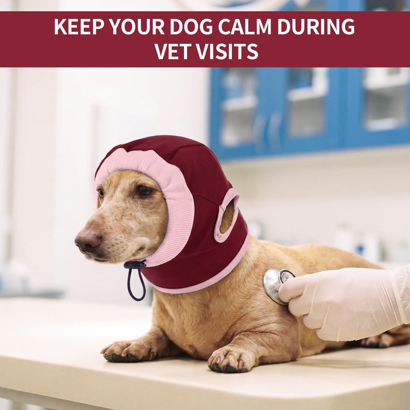 Dog Snood Ear Protection, Calming Anxiety Relief for New Year Firework Thunder Travel, Breathable Elastic Warm Red S Small