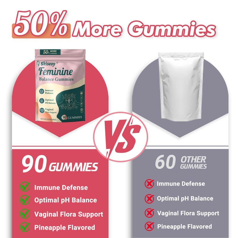 Pineapple Gummies for Women pH - Feminine Balance Gummies for Flora and Vaginal Health + Vitamin C for Immune Support, Probiotics Women's pH Balance Gummy Nutrition Vegan Friendly, 90 Counts
