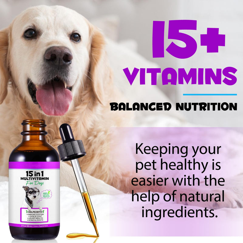 Dog Multivitamin Drops 15 in 1 Dog Vitamins & Supplements for Improving Hip, Joint, Skin Coat, Skin Health, Gut Health and Heart Health Digestion For Dog