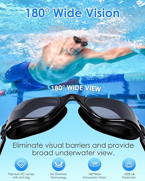 Nabaiji Swim Goggles, Anti Fog Swimming Goggles Waterproof UV Protection Mirrored & Clear Adjustable Silicone Swim Glasses Clear Vision Suitable For Everyone - BeesActive Australia