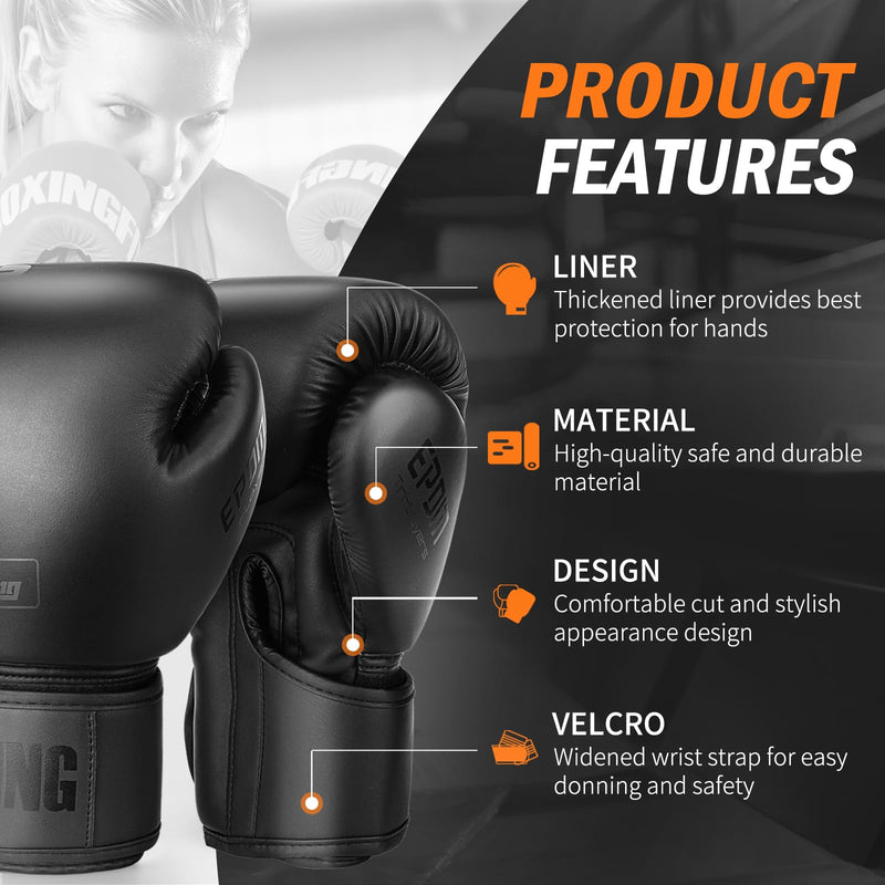 FIVING Boxing Gloves with Hand Wraps for Men and Women Suitable for Boxing Kickboxing Mixed Martial Arts Muay Thai MMA Heavy Bag Training 10oz Black
