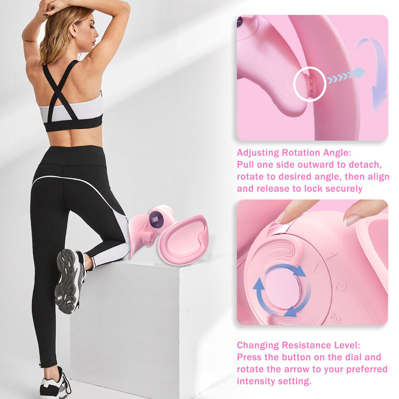 Thigh Master Adjustable Resistance - LED Counter Pelvic Floor Muscle Kegel Exercise Devices, 360° Inner Thigh Exerciser for Women, Strengthening Adductor Workout Equipment, Tightening Hip Leg Trainer Pink