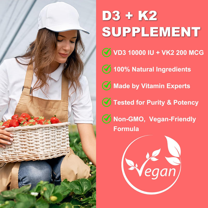 Sugar Free Vitamin D3 K2 Supplement Gummies for Women & Men | Vitamin D Gummies with 7 Essential Vitamins - Supports Bone, Muscle, Teeth & Immune - Vegan, Strawberry Flavor, 60 Count 60 Count (Pack of 1)