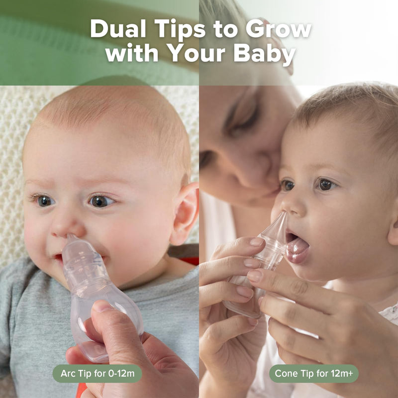 Haakaa Silicone Baby Nasal Aspirator | Nose Bulb Syringe | Easy-Squeezy Baby Nose Cleaner, 0m+ Newborn Infant &Toddler - BPA Free Silicone-2 Tips 2 Tips - BeesActive Australia