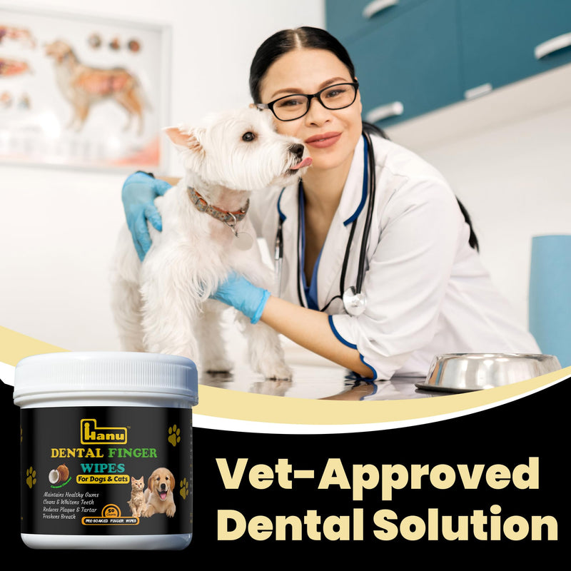 Hanu Dental Finger Wipes for Dogs & Cats - Teeth Cleaning Wipes Removes Bad Breath, Plaque & Tartar - Whitens Teeth Finger Toothbrush Gum Care Wipes - Freshens Breath - Vet-Recommended - PawsPlanet Australia