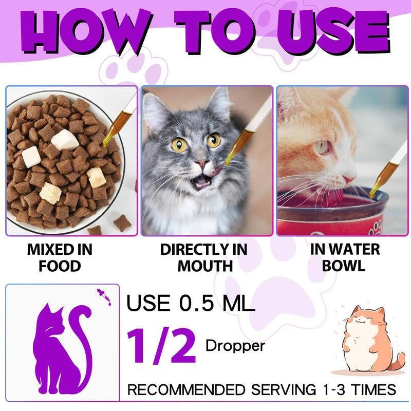 15 in 1 Multivitamin Drops for Cats 2x60ml,Cat Vitamin and Supplements with Glucosamine & Cranberry- Cat Multivitamins Liquid Supports Immune Health, Skin, Coat, Heart Health, Hip & Joint 2 PCS